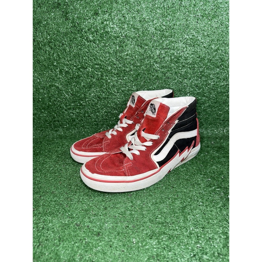 Vans Sk8-Hi Bolt Black Red Suede Canvas Skate Shoes Hi Top Sneaker Men's Size 8 - Picture 4 of 12